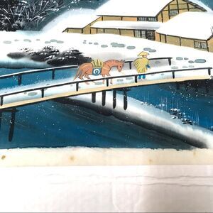 Vintage Japanese Mount Fuji winter snow scene